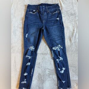 Seven7 Dark Blue Distressed Straight Leg Jeans